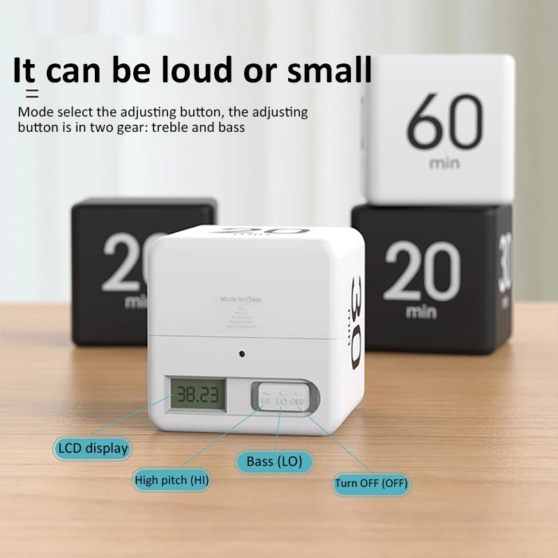 Temporizador de cubo de productividad, Sensor de gravedad, pantalla LED volteada, 15/20/30/60 minutos, cuenta atrás, estudio de cocina, Mini temporizador Digital