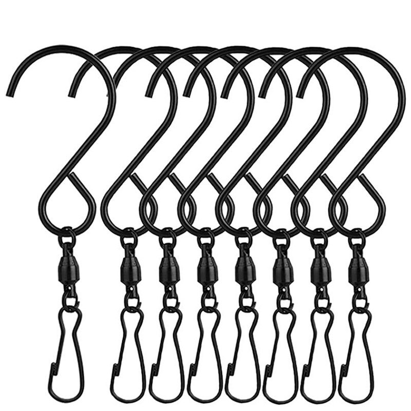 8pcs Swivel Hooks Clips for Hanging Wind Spinners Wind Chimes Crystal Twisters Party Supply Rotating Display S Hooks: 8pcs Black