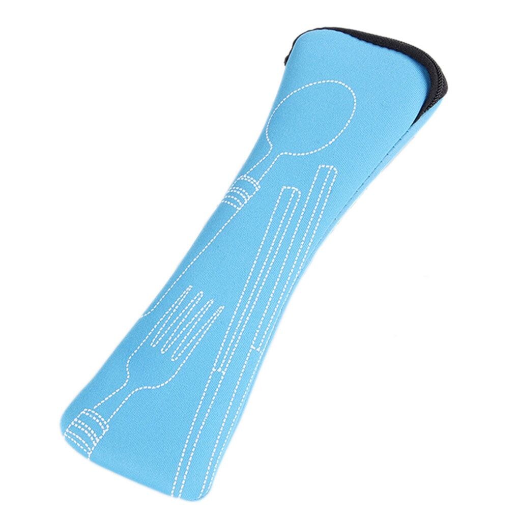 1PC Tableware Bag Washable With Zipper Travel Cutlery Kit Case Portable Pouch For Dinner Travel Camping Tableware Household Tool: Blue