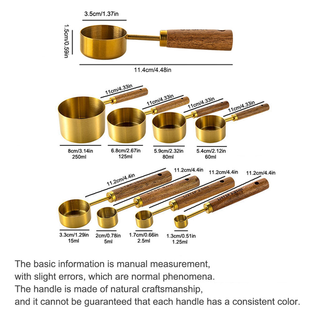 Gold Holzgriff Edelstahl Messbecher Löffel Backwerkzeuge Kaffee Messlöffel Set Barkeeper Maßstab Zubehör