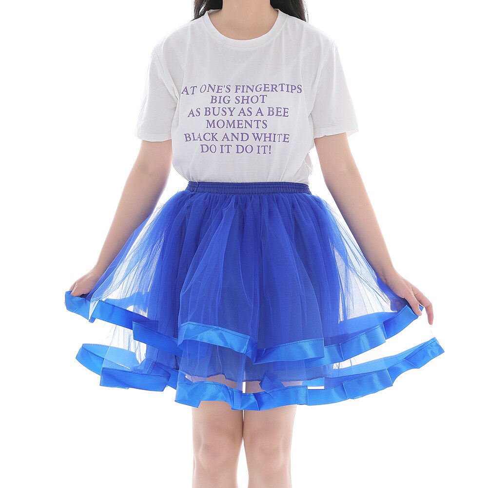 Elastic Waist Vintage Rockabilly Petticoat Crinoline Puffy Tutu Tulle Underskirt Net Tulle Princess Ballet Dance Pettiskirts 045: Blue / waist 66-110 cm