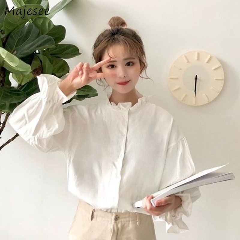 Blusa branca para mulheres, harajuku, roupas femininas, tops e blusas para mulheres, manga alargada, estilo coreano, nova moda, ulzzang chic