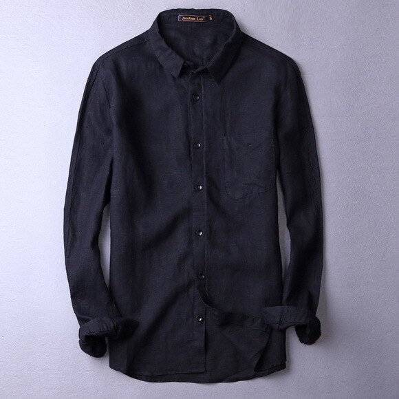 Kevät syksy 100%  pellava paita miesten plus koko alaslaskettava kaulus ohut miesten paidat merkkivaatteet pellava paita miesten camisa masculina: Musta / Xxl (aasialainen koko)