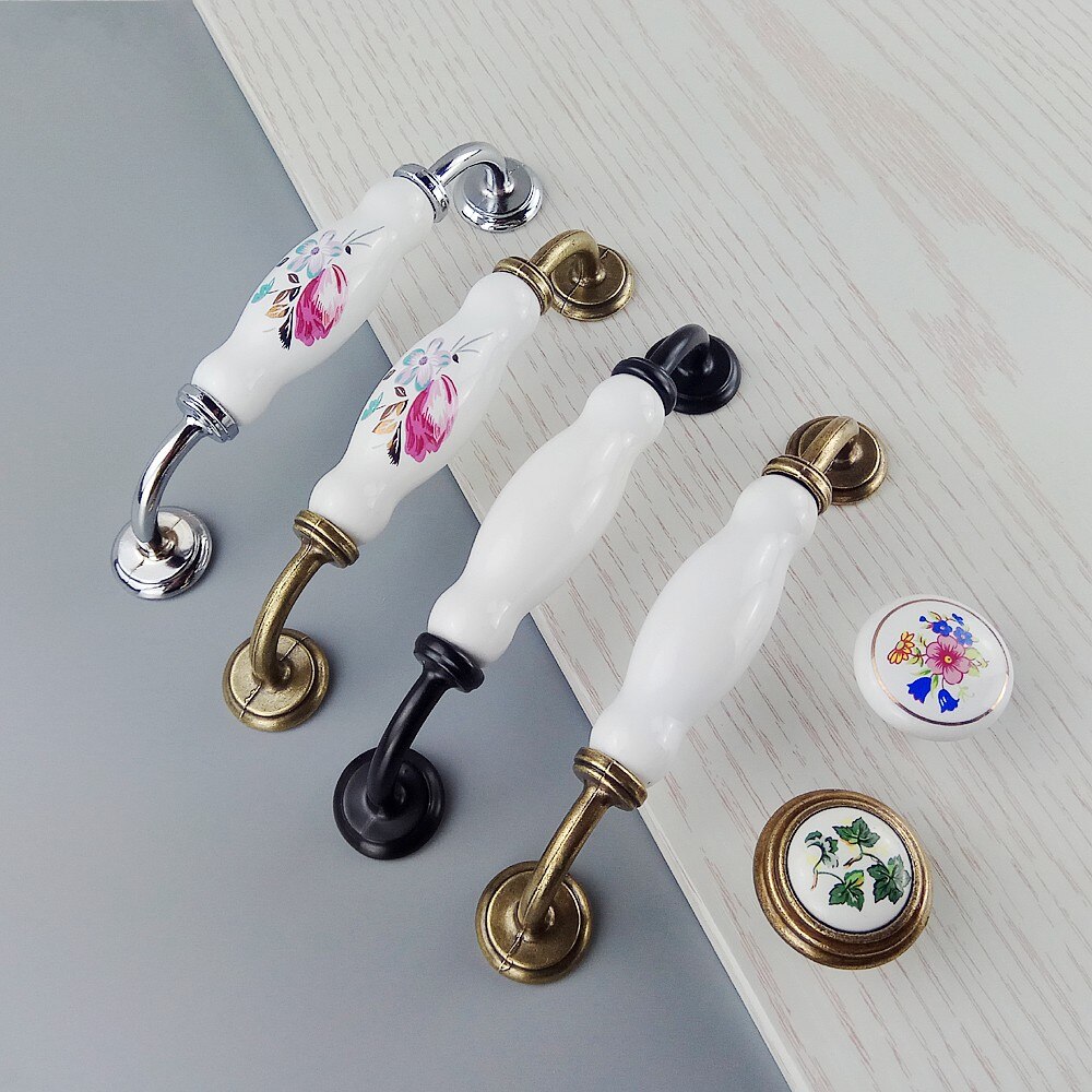 Keramik blomstermøbler hardware håndtag skydedør skuffeknapper garderobe køkkenskabe skab kommode skub træk håndtag