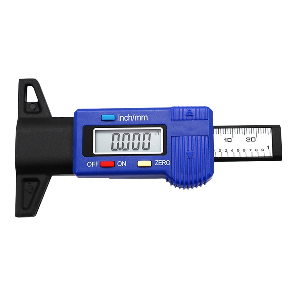 Digital Car Tire Tread Depth Tester 0-25mm Tyre Tread Depth Gauge Meter Measurer Tool Caliper LCD Display Tire Measurement: Blue