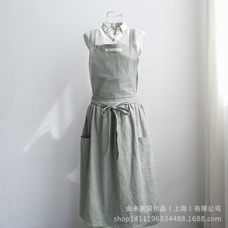 Verano algodón Simple de delantales de mujeres impermeable Antifouling hogar delantal cocina peluquería jardín: Light gray B