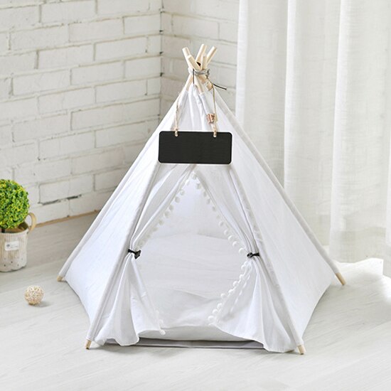 Portatile di Lino Tenda Pet Casa Del Cane gattino Casa Lavabile Teepee del Cucciolo del Gatto Indoor Outdoor Canili Portatile Teepee Cave con Zerbino: white / 4 corner tent