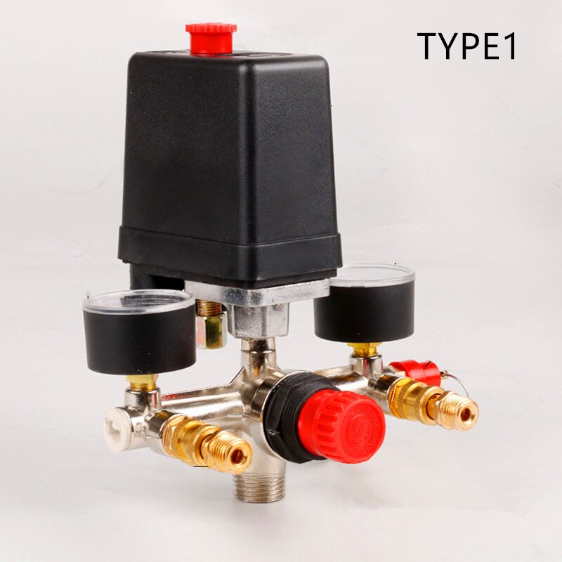 240V AC Regulator Heavy Duty Air Compressor Pump Pressure Control Switch 4 Port Air Pump Control Valve 7.25-125 PSI with Gauge