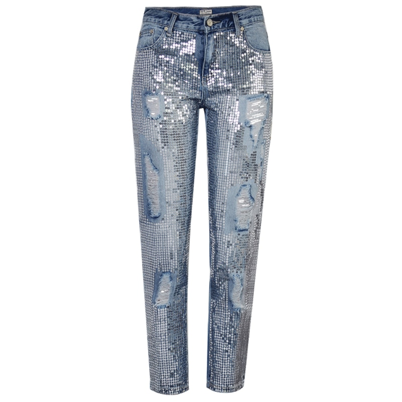 Jean pailleté femme trou déchiré détruire jean pantalon