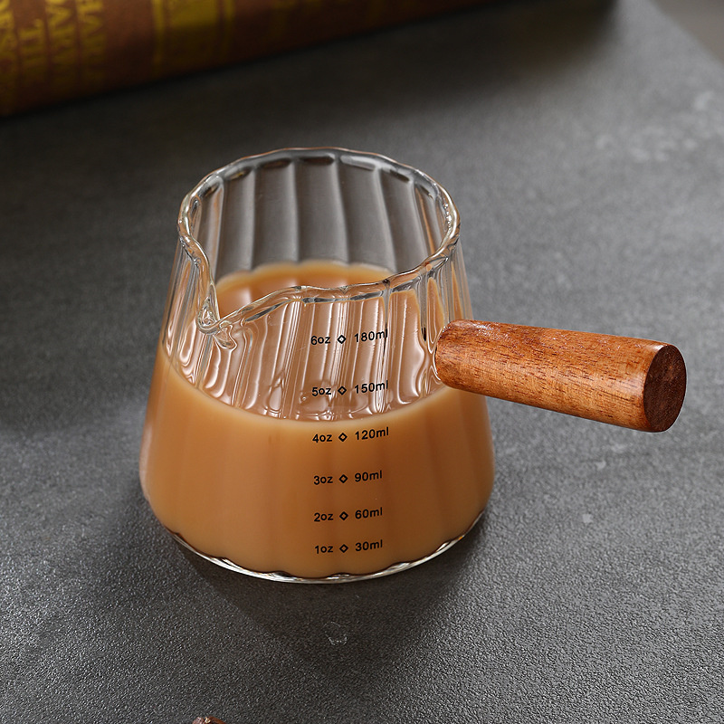 180 ml Holzgriff Glas Espresso Messbecher Kaffee Extraktion Tasse mit skala Hohe Temperatur Widerstand Milch Krug Messen Becher