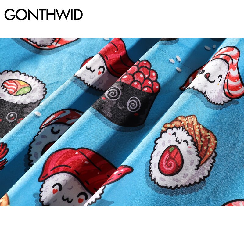 Gonthwide søde sushi print hawaiiansk strandskjorter herre aloha tropisk hawaii skjorte sommer korte ærmer button down skjorter toppe