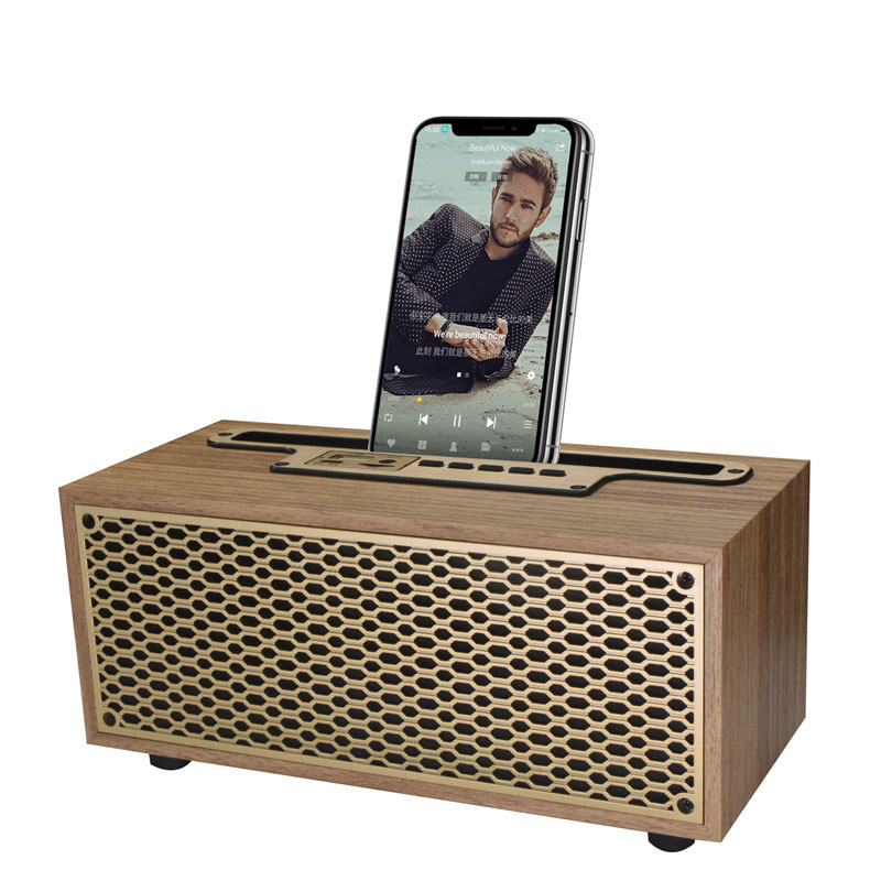 Houten Multimedia Bluetooth Speaker Telefoon Stander Klassieke Retro Stijl Draadloze Speaker XM-5H: Beige