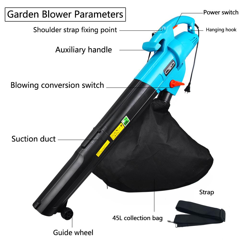 Leaf Vacuum 3 in 1 Multi-function Durable Electric Garden Leaf Blower with 45L Collection Bag Leaf Snow Mulcher