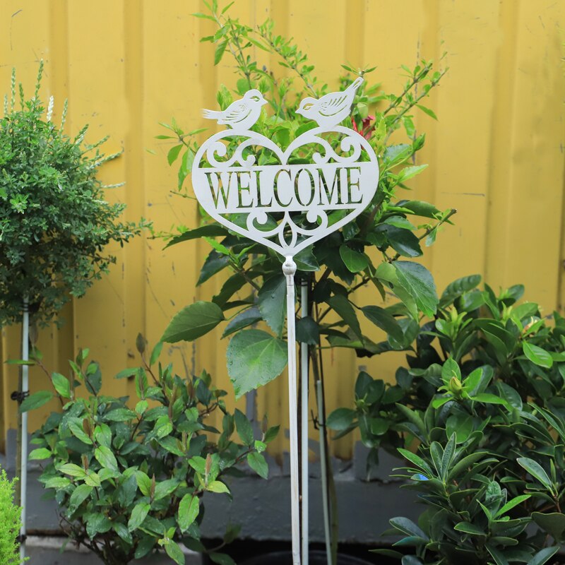 insert metal white garden welcome sign