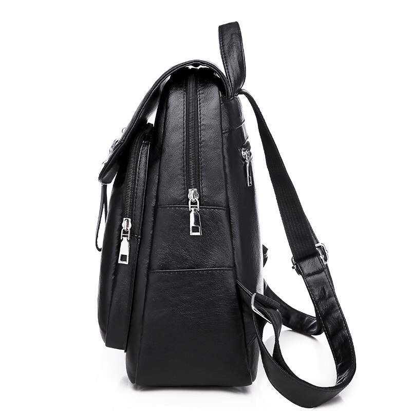 Sorte kvinder rygsække mochila læder kvindelige rejse rygsække lynlås skoletasker til teenager piger laptop packback