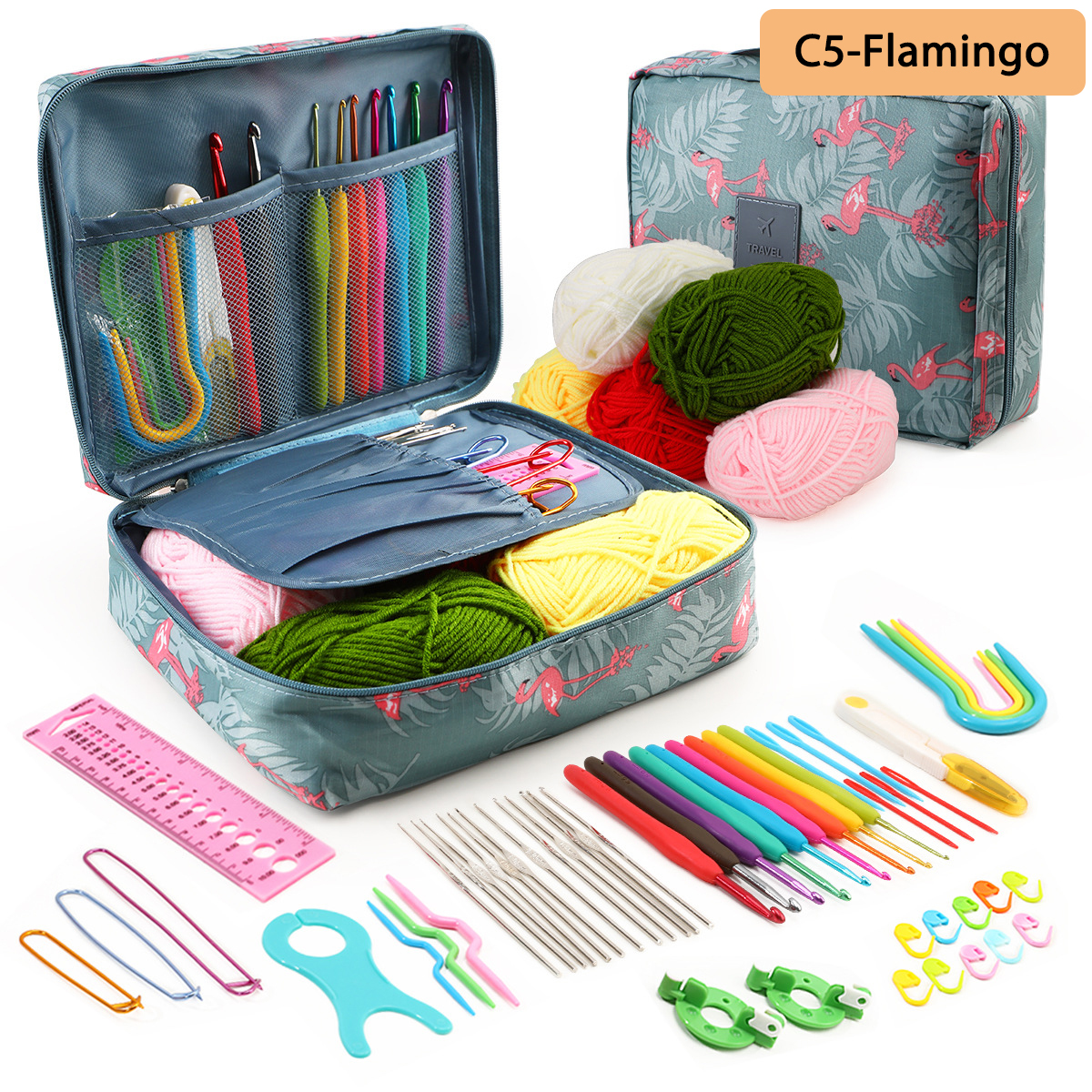 59 Pieces Knitting Crochet Set, Home Use Sewing Tool Kit, Craft Knit Tools with Crochet Thread, DIY Craft Sewing Tools with Bag: Navy