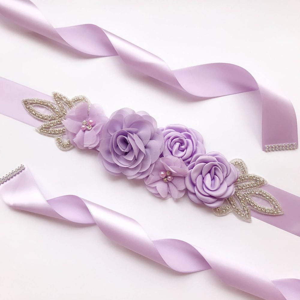 MOLANS, perlas, vestido, cinturones, flores de Gasa sólido, faja nupcial, cinta hecha a mano con diamantes de imitación, banda para la cintura, accesorios de boda para novia: Lavanda