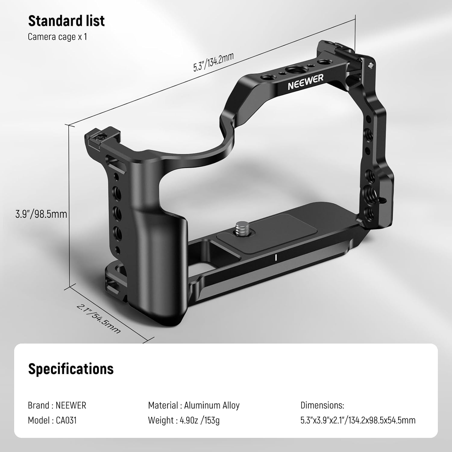 NEEWER R50 Camera Cage Compatible with Canon EOS R50 Aluminum Video Rig with NATO Rail 1/4" Threads 3/8" ARRI Holes Rig