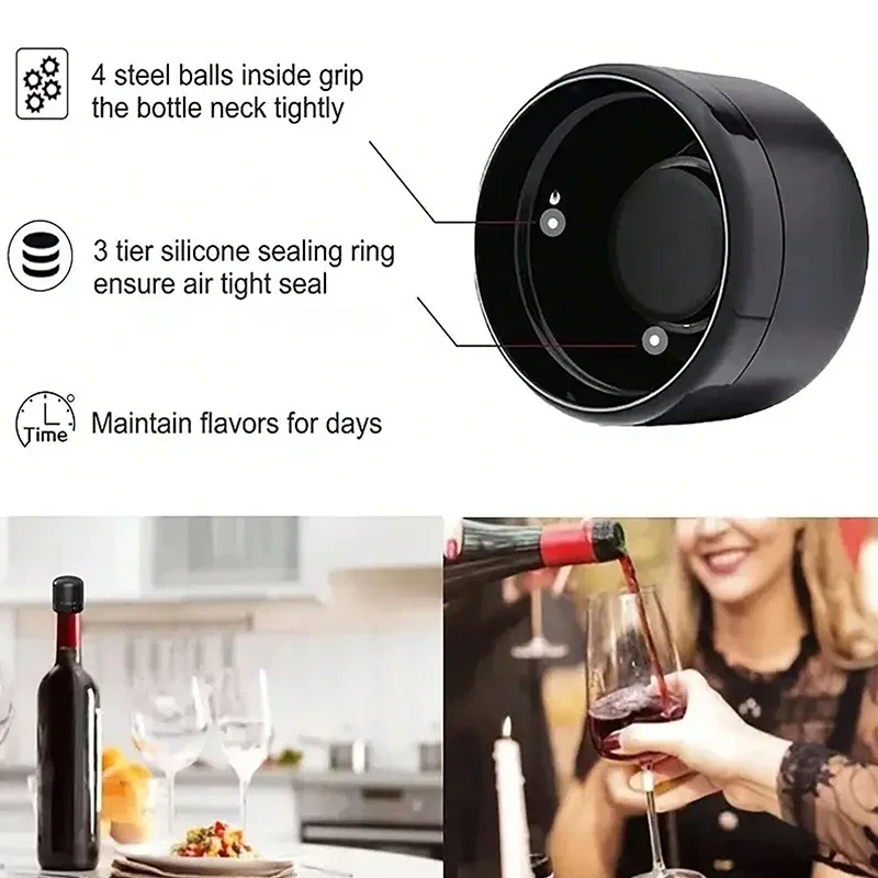 1 pz Nero Cucina Domestica Sigillatura Bottiglie di Vino Rosso Tappi Mini Conservazione Spin A Prova di Perdite Vino Champagne Tappi Tappo