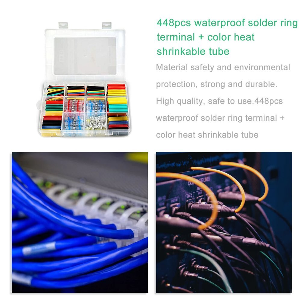 448 stuks gemengde krimpkous soldeerklemmen waterdichte soldeerhuls buis elektrische draad geïsoleerde stootverbinders kit