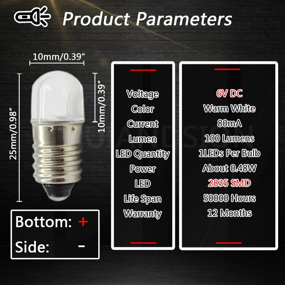 2pcs Warm white E10 3V 6V 12V 0.08A 0.96W Miniature Screw Base Instrument LED Light Bulb Lamp Flashlight Torch DIY Work Light: 6V