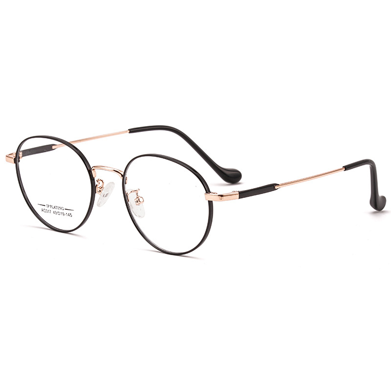 KatKani Titanium Alloy Two-tone Spectacle Frame Retro Round Men and Women Myopia Optics Prescription Eyeglasses Frame AC017: Black Rose Gold