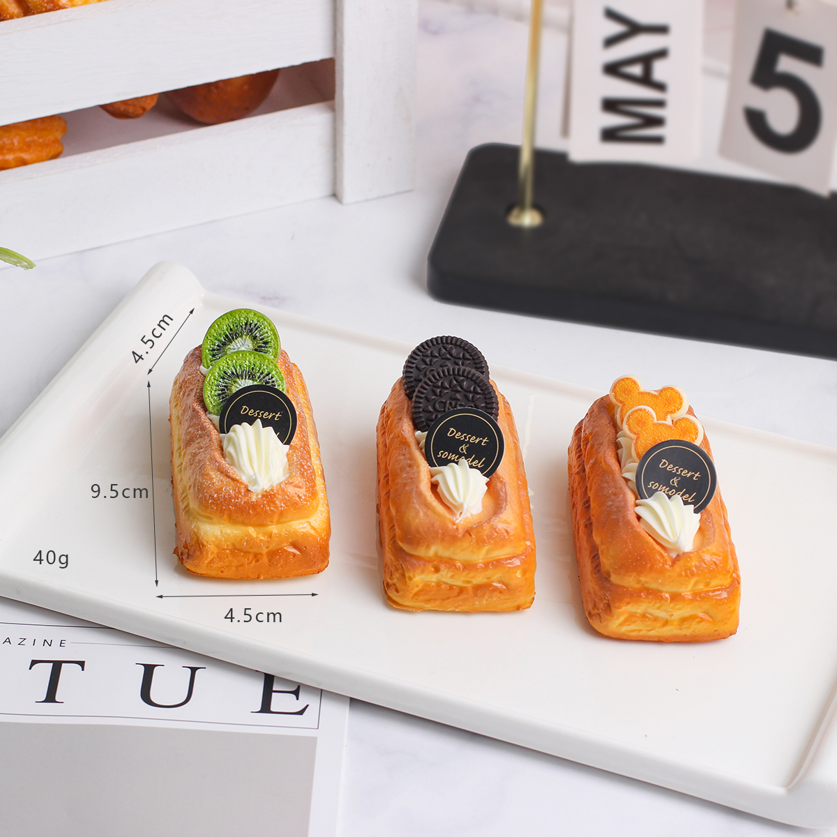 Modelo de pan de cocina de frutas artificiales, refrigerador, Material Pu, decoración del hogar, adornos de muestra de alimentos, accesorios de tiro, 3 uds.: Verde claro