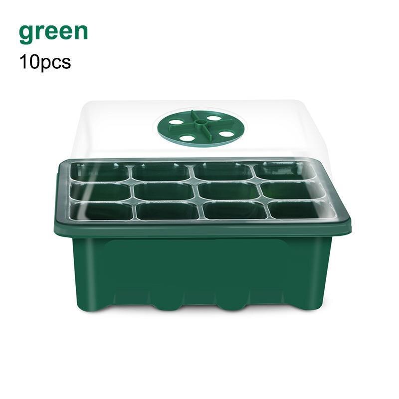 10Pcs 12 Cellen Plant Zaad Lade Grow Box Verstelbare Plant Starter Set Met Koepel En Base Kas Transparante Kwekerij grow Box: Army Green