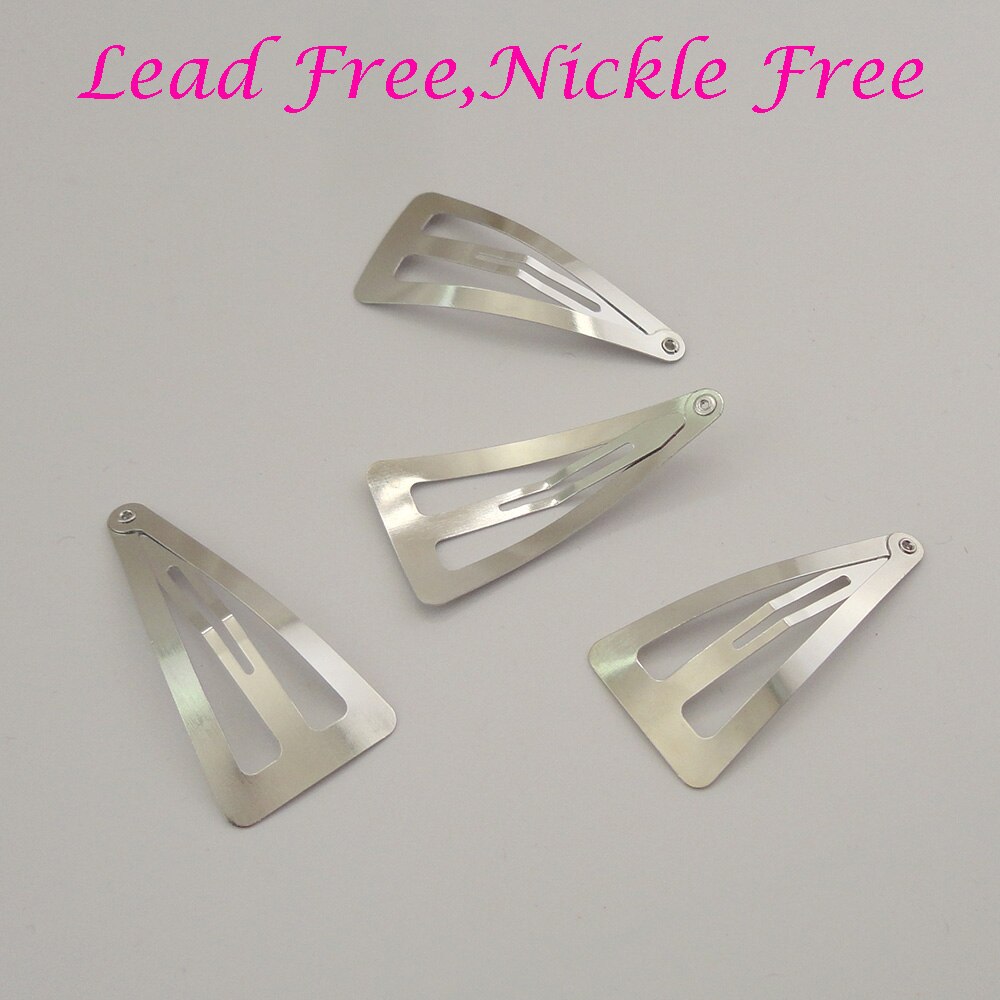 50PCS 5.0cm Silver Triangle Metal Snap Clips for women barrette hair clip for side hair Lead free Nickle free