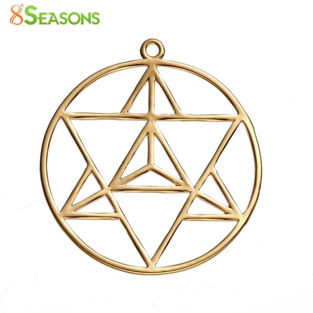 8 STAGIONI di Rame Merkaba Meditazione Pendenti Rotonda oro-colore Hollow 39mm (1 4/8 ") x 36mm (1 3/8"), 1 Pezzo