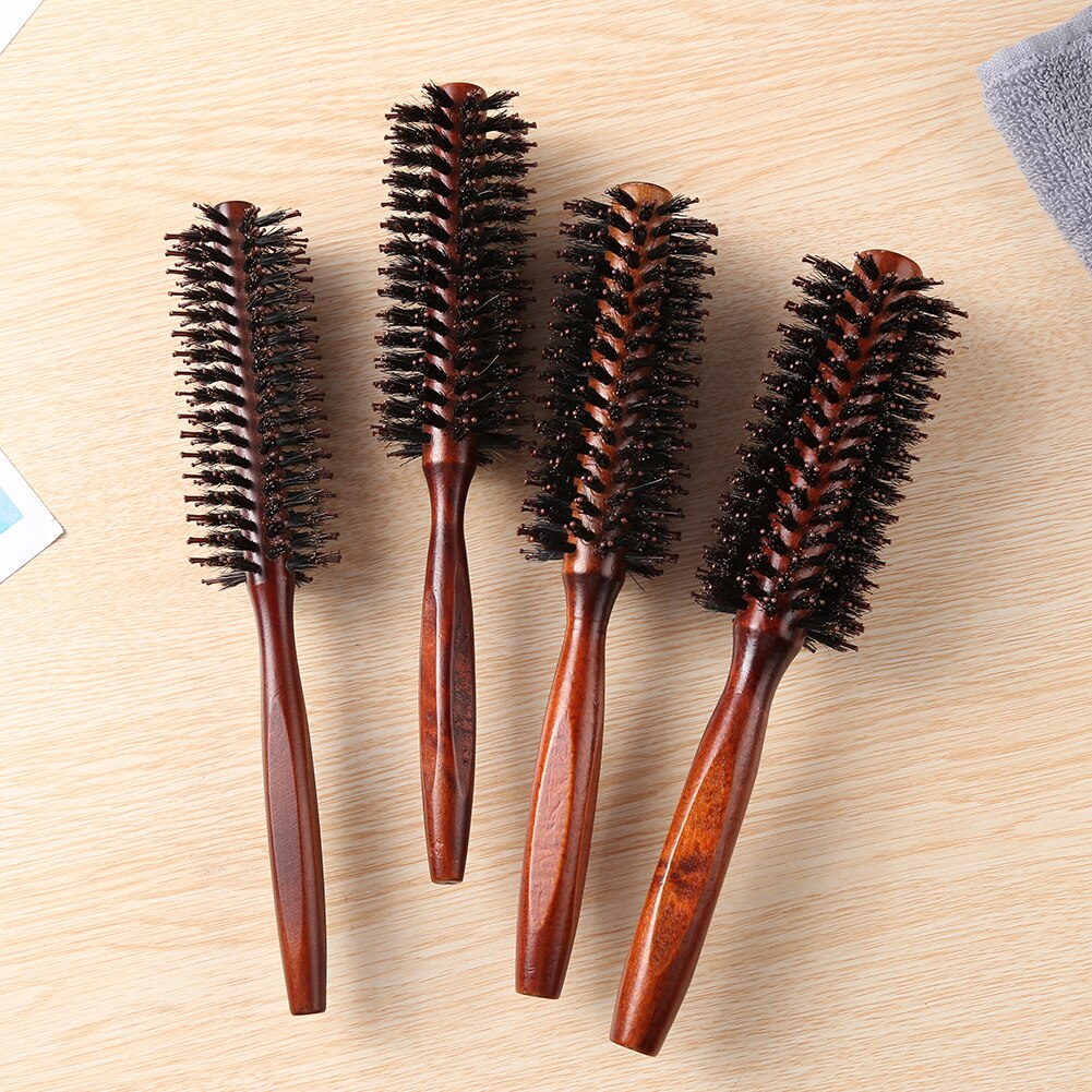 4 Sizes Anti Hair Round Brush Static Wood Boar Bristle Hairdresser Styling Tools Teasing Brush For Hair Curly Comb Hair Brush