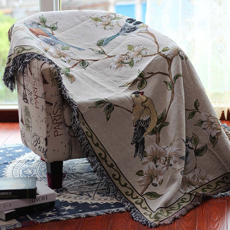 Mantas de costura antideslizantes con de pájaros y flores, manta americana, funda decorativa para sofá, manta de ocio multifunción