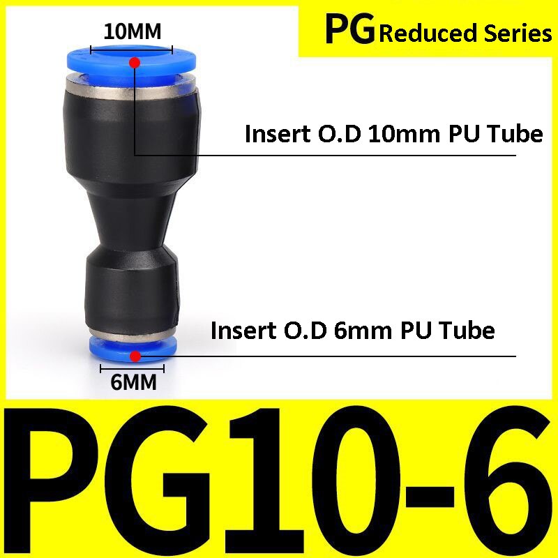 Pneumatiske fittings fitting plastkoblinger pu  pg 4mm 6mm to 8mm 10mm luft vannslange rør push-in rett luft hurtigkobling: Brun