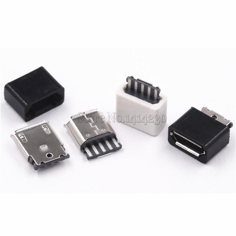 20PCS DIY Micro USB 5P 5Pin Vrouwelijke Plug Connectors Kit Zwart en Wit Met een Shell Lassen Lijn type