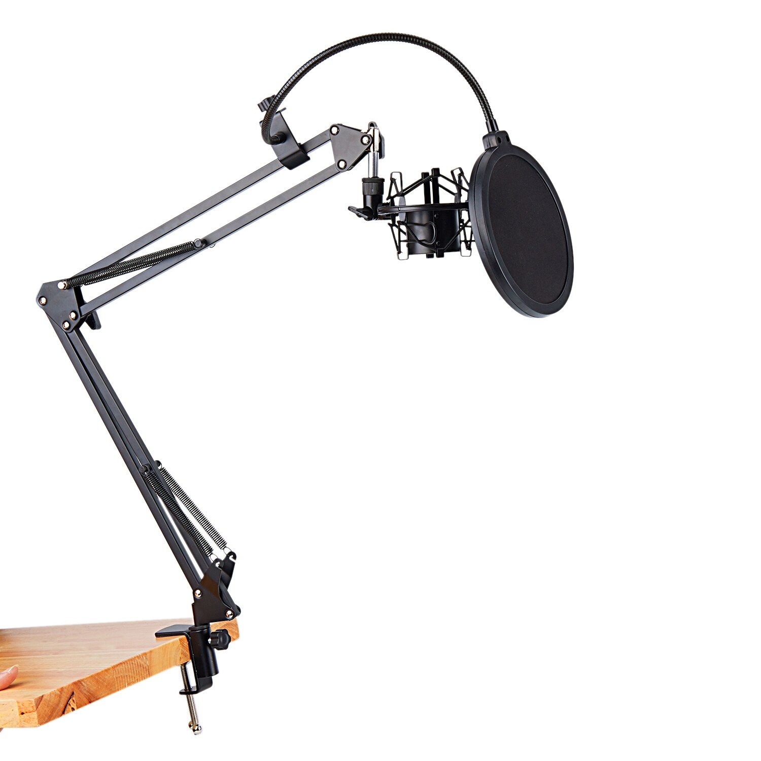 FFYY-NB-35 Microphone Scissor Arm Stand and Table Mounting Clamp&amp;NW Filter Windscreen Shield &amp; Metal Mount Kit