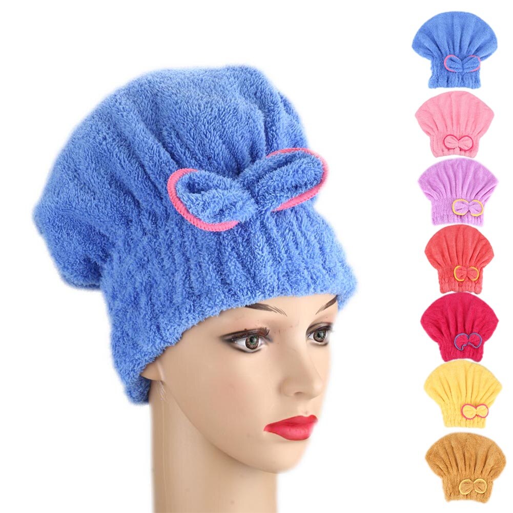 Microfibre Quick Hair Drying Bath Spa Bowknot Wrap Towel Hat Cap For Bathroom 7 Colors Solid Color Bathroom Accessories FPing