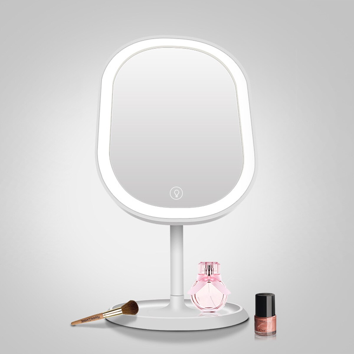 Mini LED Lighted Makeup Mirror Table Stand USB Rechargeable Light Lamp Rotatable Desktop Vanity Mirrors With Cosmetic Organizer