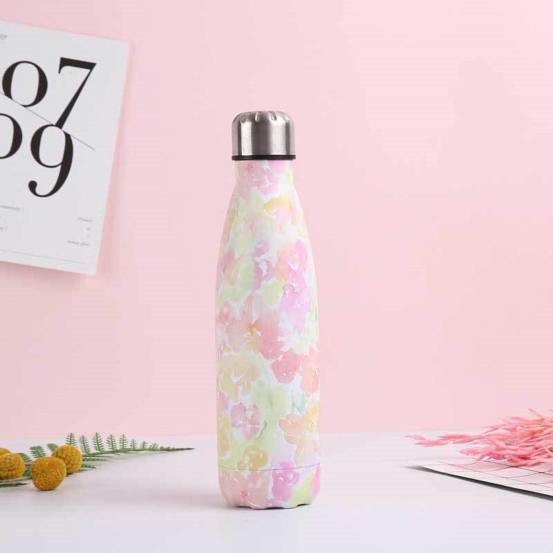 Floral Wood Water Bottle BPA Free Marble Insulated Cold Cup Coffee Mug Leak-proof Water+Bottles Stainless Steel Thermos Flask: E