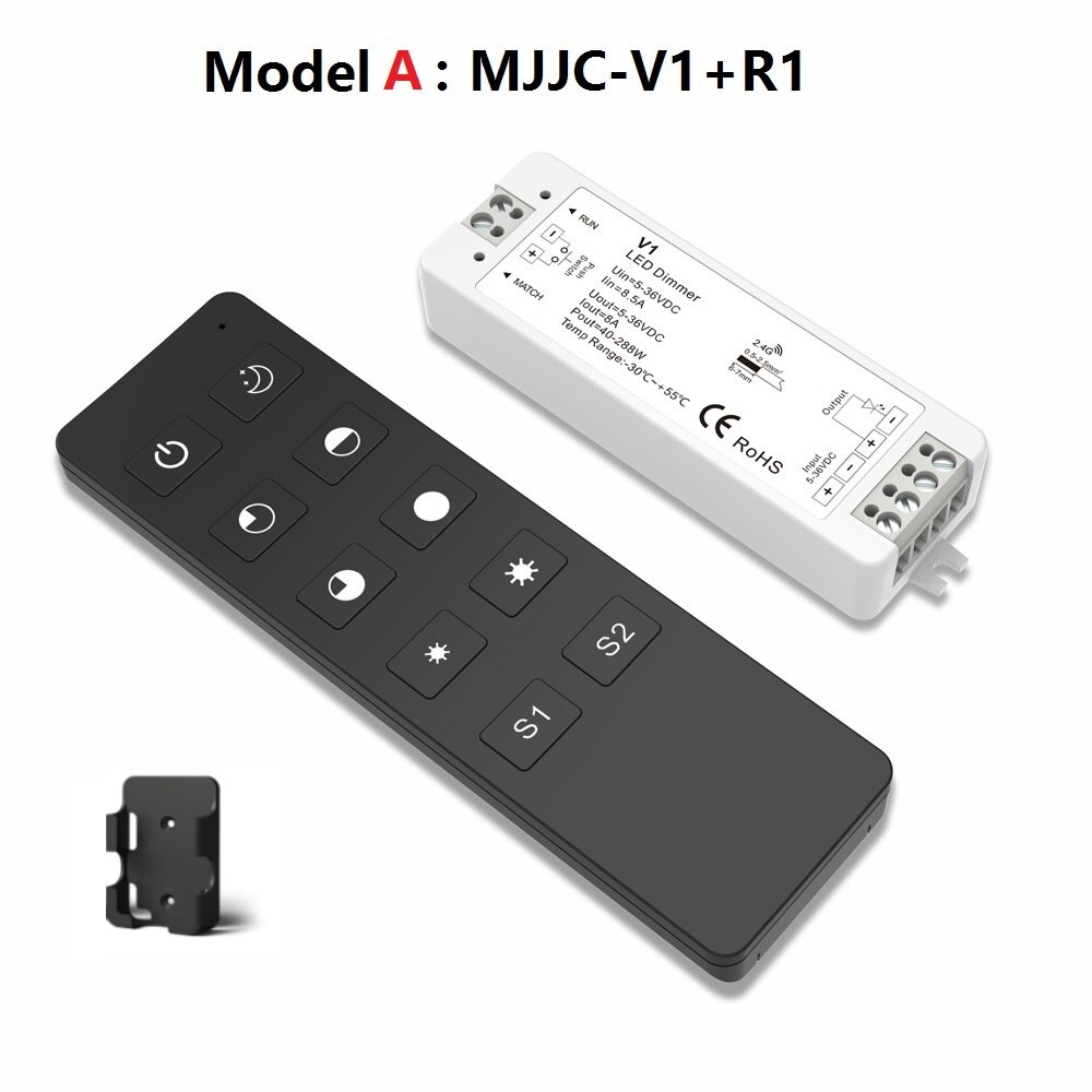 Led dimmer 12v 5v 24v 36v 8a pwm trådløs rf led strip dimmer bryter på av med 2.4g fjernkontroller for ensfarget led