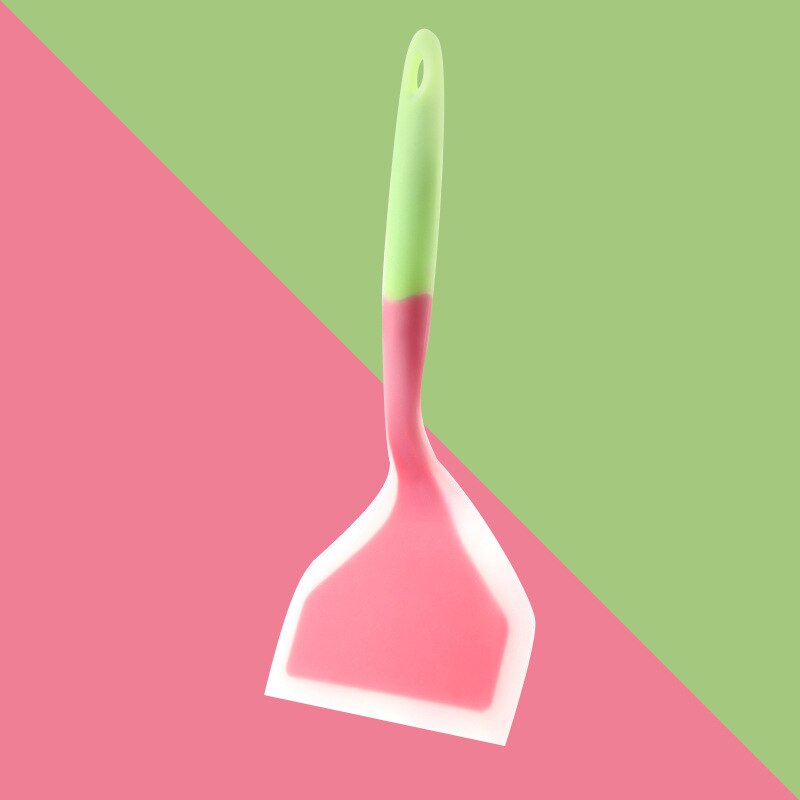 Silicone Heat-Resistant Non-Stick Pan Spatula Resin Pizza Shovel Meat Egg Scraper Turner Food Lifter Home Kitchen Cooking Tools: Green Pink