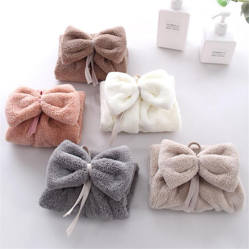 Bow Hand Towel Microfiber Fabric Quick-Dry Water absorption Dry Hanging Wash Hand Towel Kids Daily Using Kitchen Toilet Towels