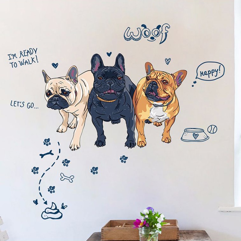 Autocollant mural en PVC pour chien bouledogue français, décoration pour chambre d'enfant, pour salle de bain, accessoire de décoration murale