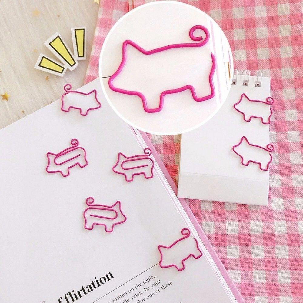 Tulip Shaped 12pcs Paper Clips Bookmark Clips, Purple Tulipa Paperclips Planner Clips for Office School Supplies Decoration: 10pcs pink pig