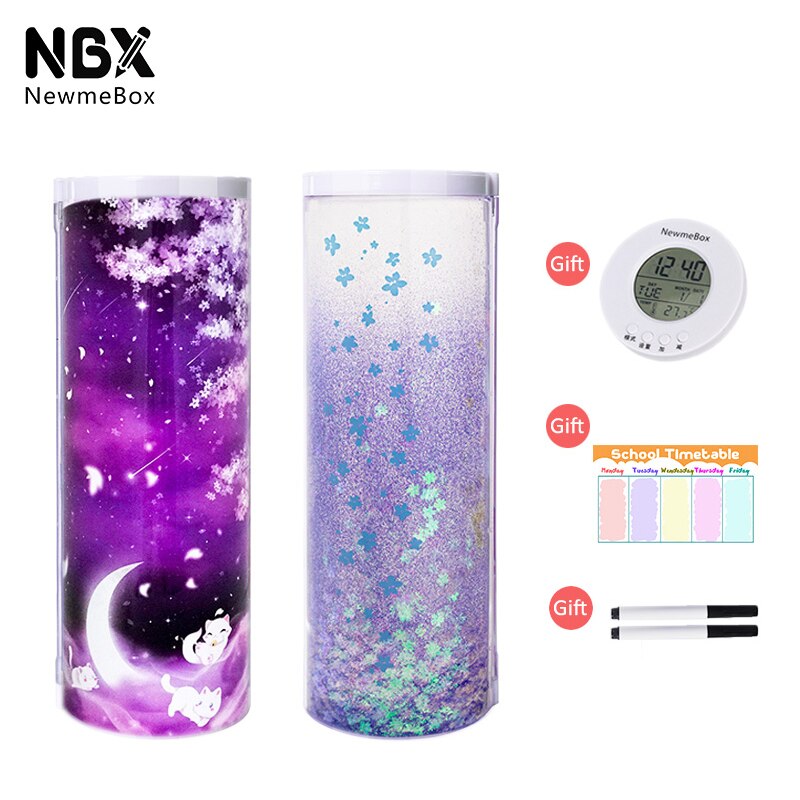 NBX Purple Pencil Case Glitter Cat Pencilcase Aesthetic Sakura Stationery Cute Office Supplies For Girls Pen Boxes And Packaging: Accessories 3