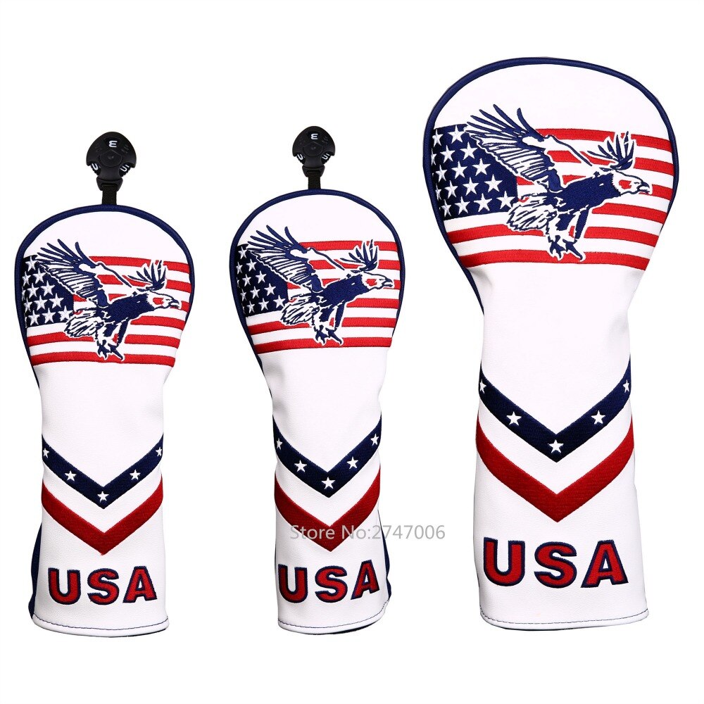 Golf förarskydd fairway wood cover hybrid huvudskydd usa startar och ränder stil med eagle mönster