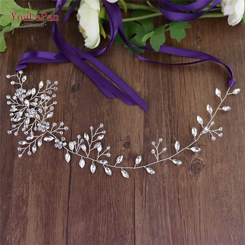 YouLaPan – ceinture fine en cristal pour robe de mariée avec strass, accessoires de mariage, SH65: Purple ribbon