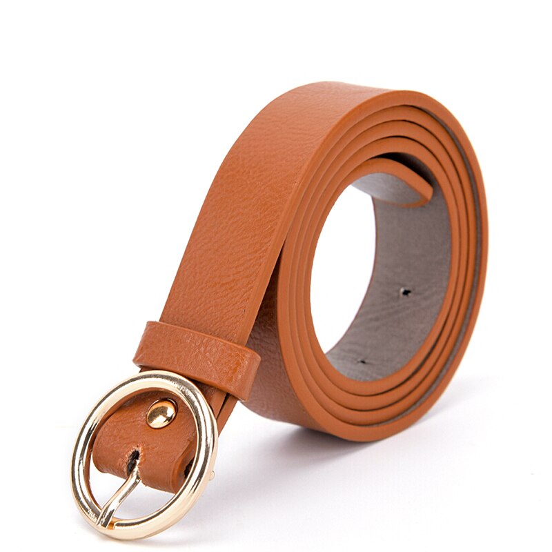 Round Metal Circle Belt Female PU Leather Waist Belts For Women Jeans Pants Black White: Brown