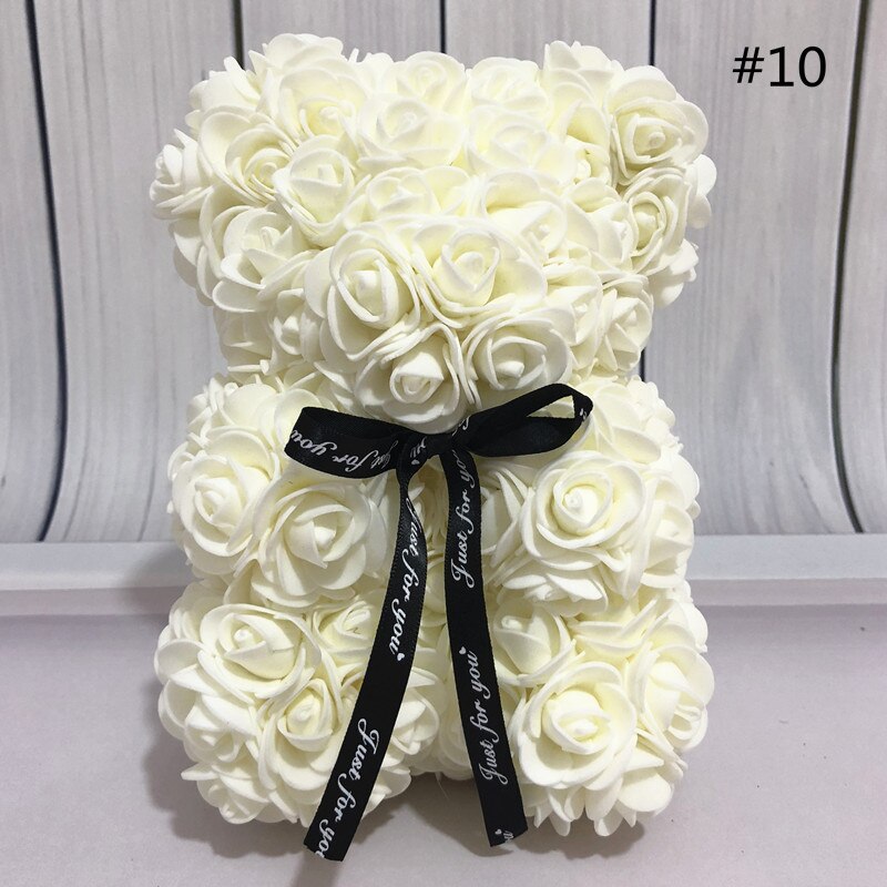 25cm Artificial Rose Teddy Bear Eternal Flower Bubble Bear Handmade Roses Bear Valentine's Day Wedding Bithday for Women: Milky white