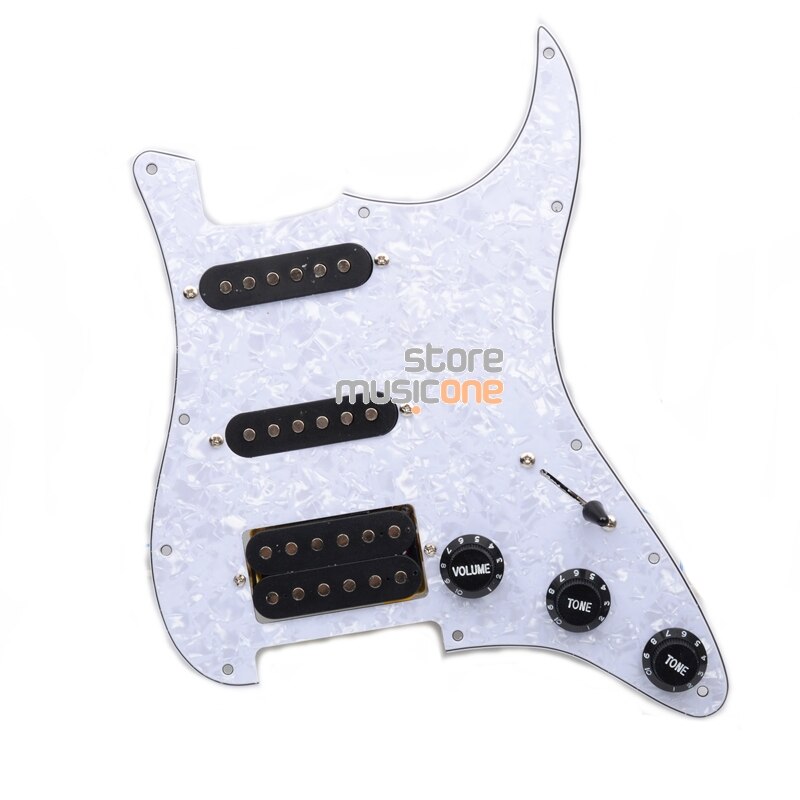 Flerfarvet elektrisk guitarpladebeskyttelse og sort ssh-indlæst forbundet bundplademontering: Hvid perle