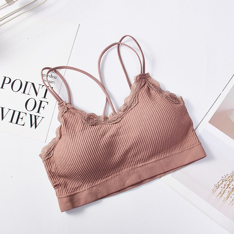 Japanese-style Cross Camisole Beauty Back Tube Top Women's Non-Steel Ring Lace Wrap-around Underwear Bra: Bean paste color